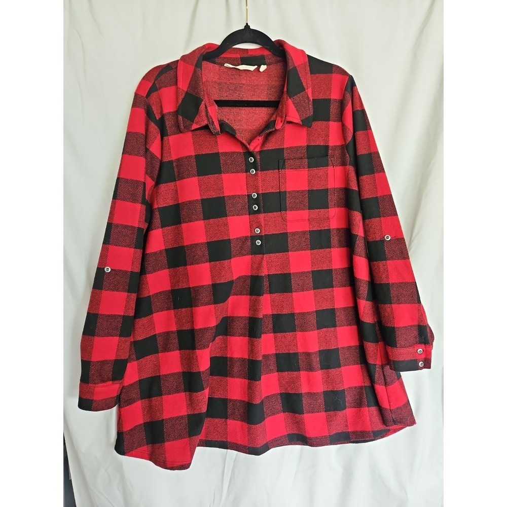 Soft Surroundings Size 1X Red And Black Plaid Shirt